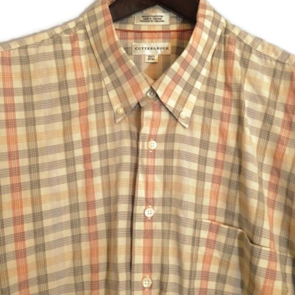 Cutter & Buck Mens Orange Gray Yellow Plaid Button Down Shirt 2XT
